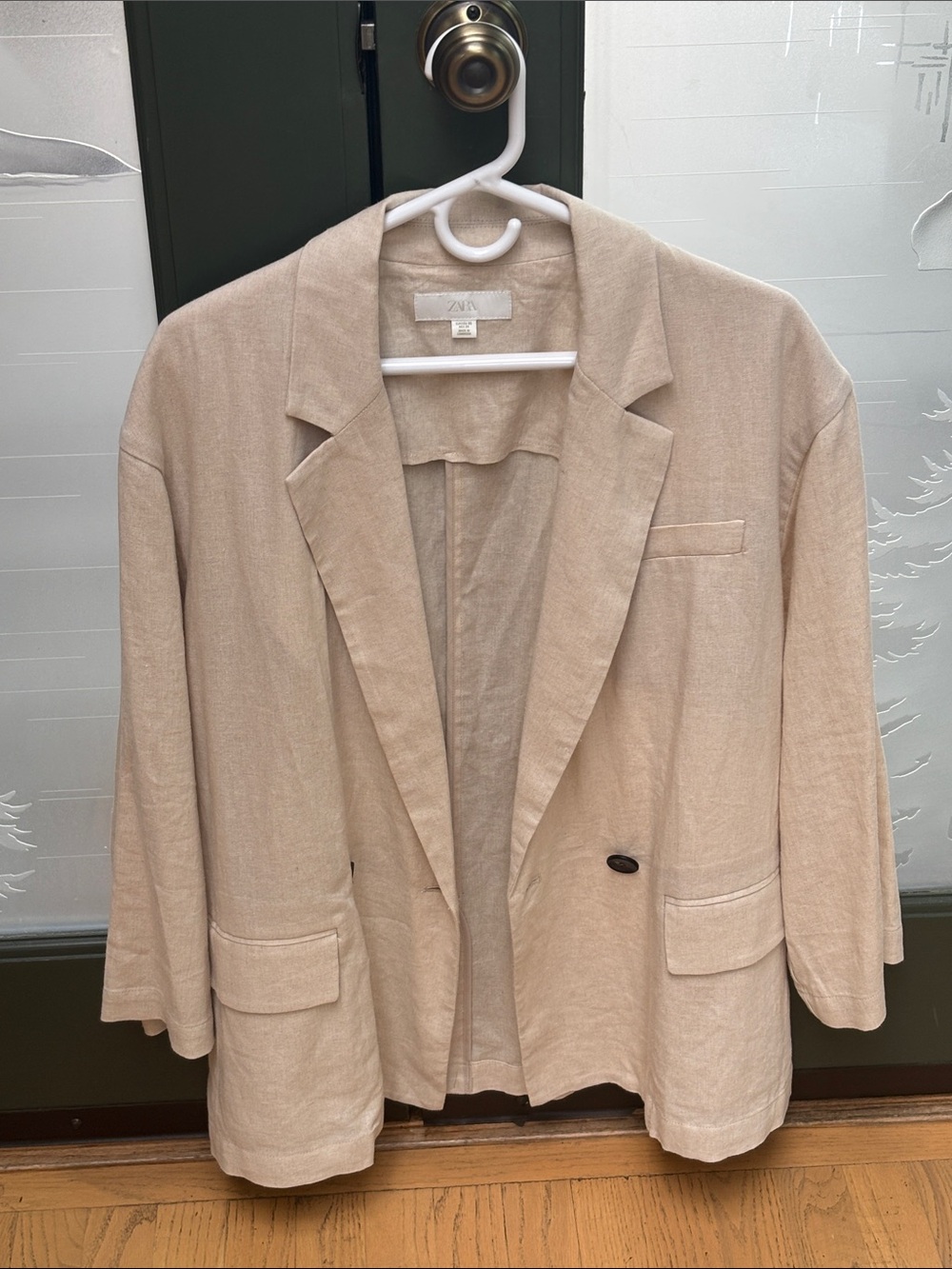 ZARA Light Beige Linen-Blend Relaxed Blazer